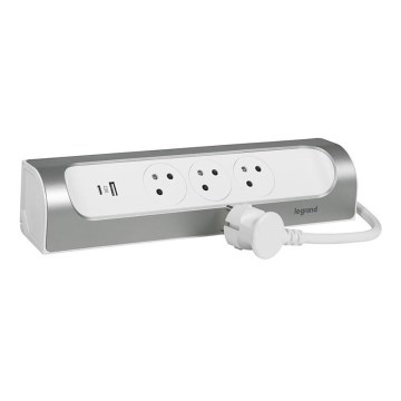Legrand 049406 - Verlängerungskabel 3Z Typ E + USB-A + USB-C 1m silbern/weiß