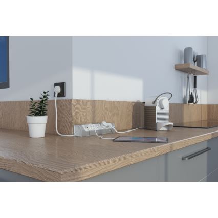 Legrand 049406 - Verlängerungskabel 3Z Typ E + USB-A + USB-C 1m silbern/weiß