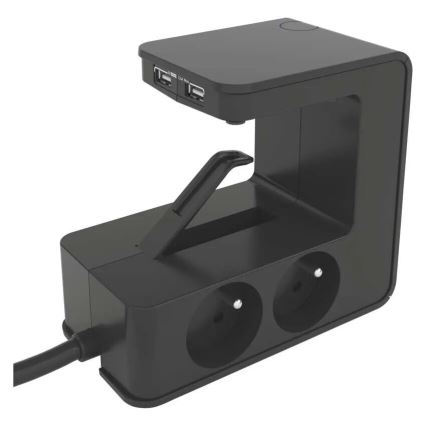Legrand 050412 - Verlängerungskabel mit Schalter für Tischplatte 4Z Typ E + 2x USB-A 1,5m schwarz