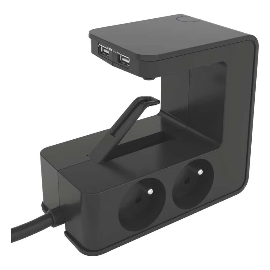 Legrand 050412 - Verlängerungskabel mit Schalter für Tischplatte 4Z Typ E + 2x USB-A 1,5m schwarz