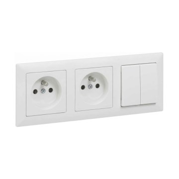 Legrand - Doppel-Wandsteckdose und Doppel-Serienschalter č. 5 mit Rahmen SUNO 250V weiß