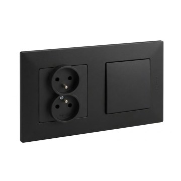 Legrand - Doppelsteckdose für die Hausinstallation und einpoliger Schalter mit Rahmen NILOE STEP 250V schwarz