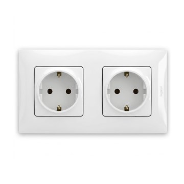 Legrand - Doppelsteckdose SCHUKO mit Rahmen NILOE, 250 V, weiß