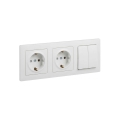 Legrand - Doppelsteckdose SCHUKO und doppelter Serienschalter Nr. 5 mit Rahmen SUNO 250V weiß