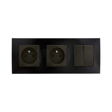 Legrand - Doppelsteckdose und 2‑fach Serienschalter Nr. 5 mit Rahmen NILOE 250V schwarz
