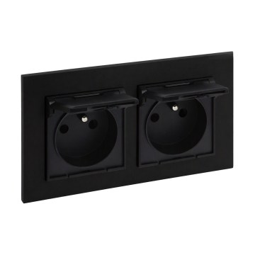 Legrand - Doppelte Außensteckdose für den Hausgebrauch mit Rahmen NILOE STEP 250V IP44, schwarz