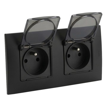 Legrand - Doppelte Außensteckdose NILOE 250V IP44 schwarz