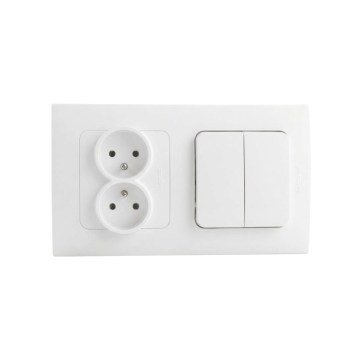 Legrand - Doppelte Haushaltssteckdose und Doppel-Serienschalter Nr. 5 mit Rahmen NILOE STEP 250V weiß