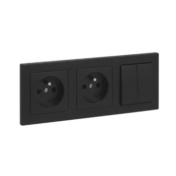 Legrand - Doppelte Haushaltssteckdose und Doppel-Serienschalter Nr. 5 mit Rahmen SUNO 250V schwarz