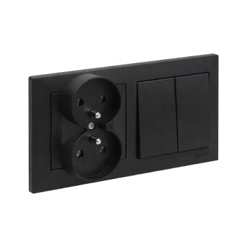 Legrand - Doppelte Haushaltssteckdose und doppelter Serienschalter č. 5 mit Rahmen SUNO 250V schwarz
