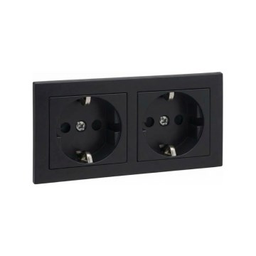 Legrand - Doppelte SCHUKO-Haushaltssteckdose mit Rahmen SUNO, 250 V, schwarz