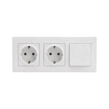 Legrand - Doppelte SCHUKO-Haushaltssteckdose und einpoliger Schalter Nr. 1 mit Rahmen NILOE STEP 250 V weiß