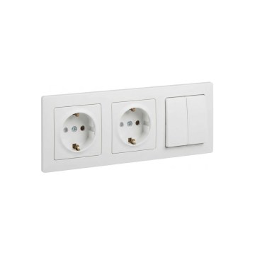 Legrand - Doppelte SCHUKO-Steckdose für den Hausgebrauch und doppelter Serienschalter Nr. 5 mit Rahmen SUNO, 250V, weiß