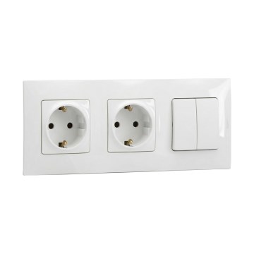 Legrand - Doppelte SCHUKO-Steckdose für die Hausinstallation und doppelter Serienschalter Nr. 5 mit Rahmen NILOE 250V weiß