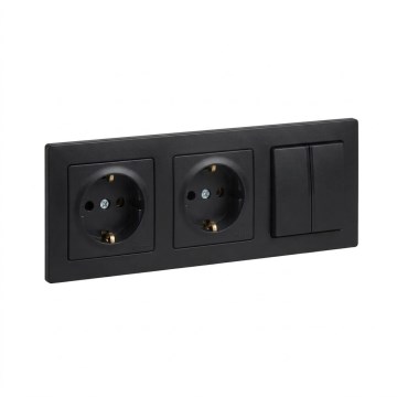 Legrand - Doppelte SCHUKO‑Haushaltssteckdose und doppelter Serienschalter Nr. 5 mit Rahmen SUNO 250V schwarz