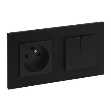 Legrand - Doppelter Treppenschalter 6+6 und Haushaltssteckdose mit Rahmen NILOE STEP 250V schwarz