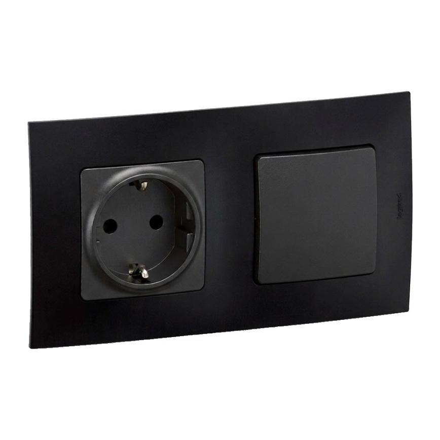 Legrand - SCHUKO-Haushaltssteckdose und Treppenlichtschalter Nr. 6 mit NILOE-Rahmen 250V schwarz