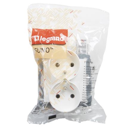 Legrand - SUNO Doppelsteckdose für den Haushalt, rahmenlos, 250 V, weiß