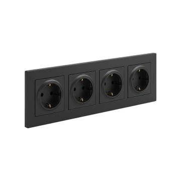 Legrand - Vierfach-Steckdose SCHUKO mit Rahmen NILOE STEP 250V schwarz