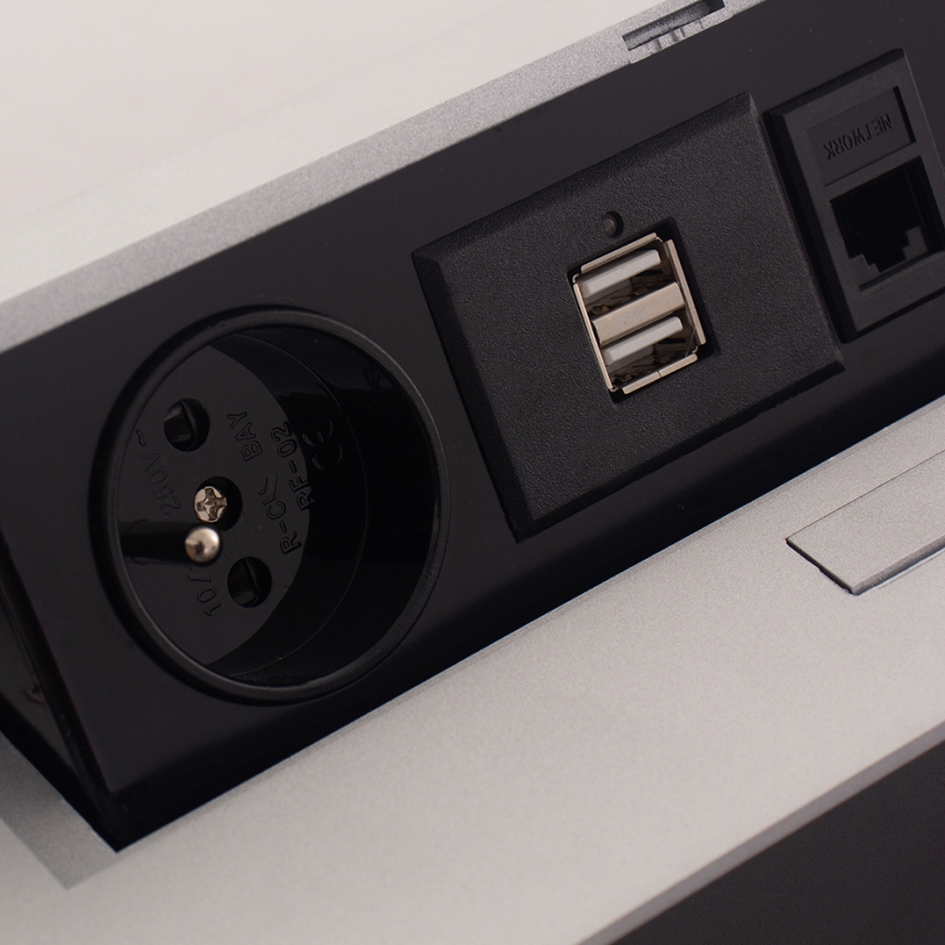 Fktechnics 4731728 - Zásuvková lišta 2x230V/2xUSB/1xRJ45