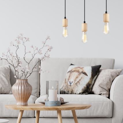 Deckenleuchte an Kabel LEON 3xE27/60W/230V Buche