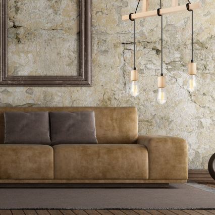 Deckenleuchte an Kabel LEON 3xE27/60W/230V Buche