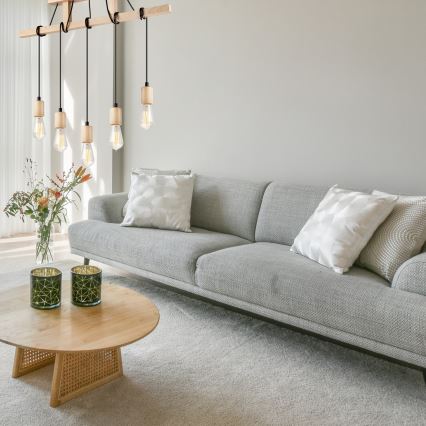 Deckenleuchte an Seil LEON 5xE27/60W/230V Buche