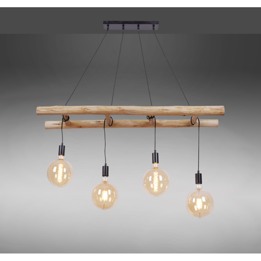 Leuchten Direkt 15025-18 - Hängeleuchte an Schnur EDGAR 4xE27/60W/230V Eukalyptus