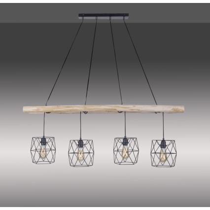 Leuchten Direkt 15036-18 - Hängeleuchte an Schnur EDGAR 4xE27/60W/230V Eukalyptus