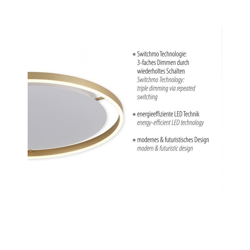 Leuchten Direkt 15392-60 – Dimmbare LED-Deckenleuchte RITUS LED/30W/230V Messing