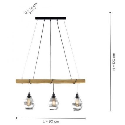 Leuchten Direkt 15526-79 - Hängeleuchte an Schnur SPRING 3xE27/40W/230V Eukalyptus