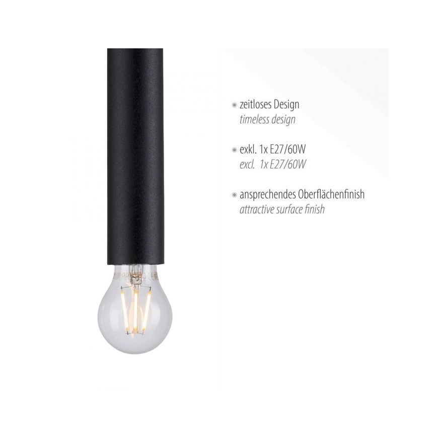 Leuchten Direkt 15617-18 - Hängeleuchte an Schnur BRUNA 1xE27/60W/230V schwarz