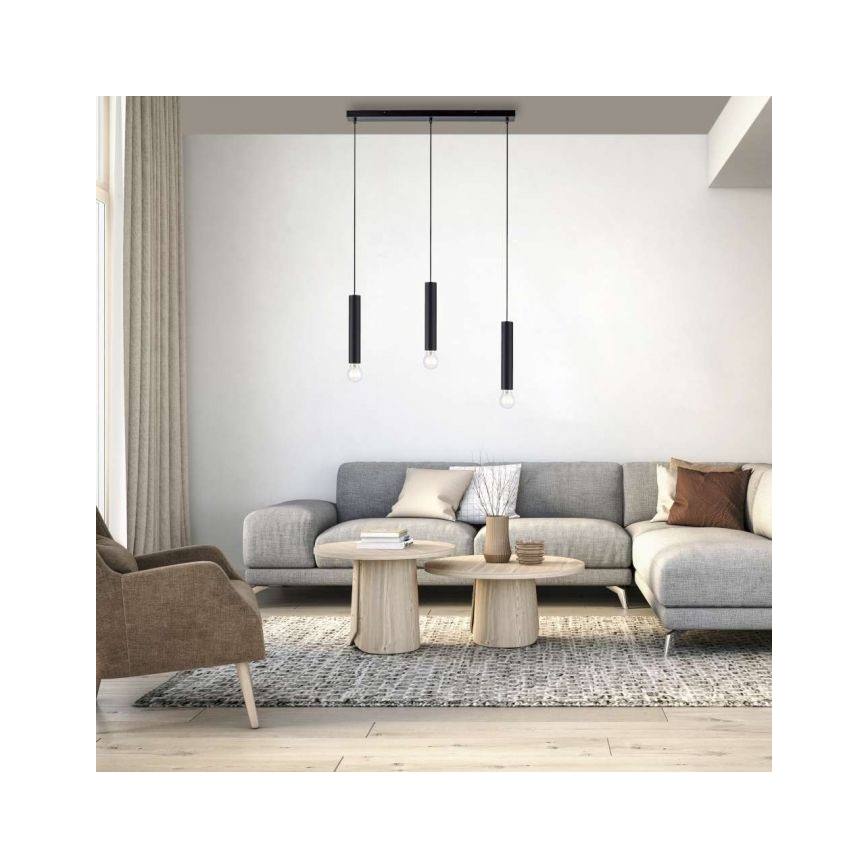 Leuchten Direkt 15618-18 - Hängeleuchte an Schnur BRUNA 3xE27/60W/230V schwarz