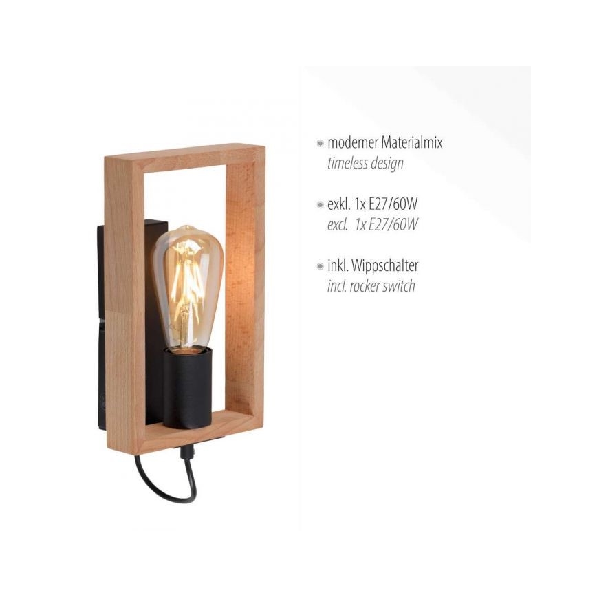 Leuchten Direkt 15654-18 - Wandleuchte FRANKY 1xE27/60W/230V Akazie