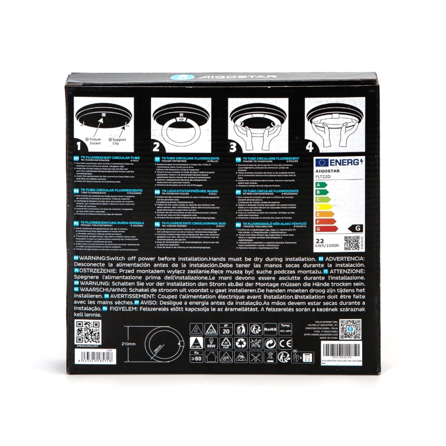 Leuchtstoffröhre T9 G10Q/22W/230V 6500K - Aigostar