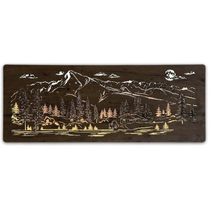 Li-Go 23521/OVL/DUB3 - Dimmbare LED-Wanddekoration LED/10W/5V 30000 mAh 130x50 cm Eiche/Berghütte