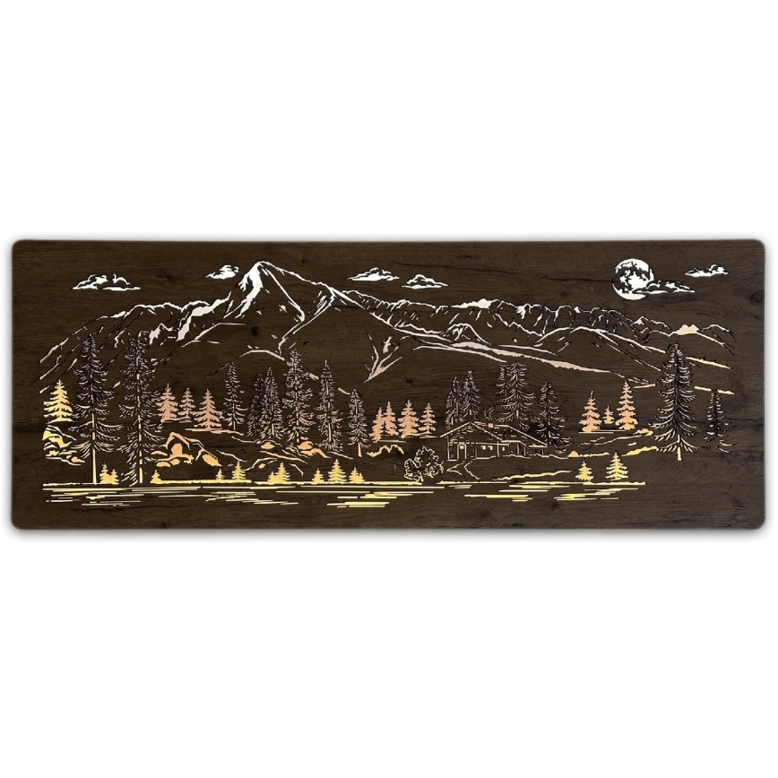 Li-Go 23521/OVL/DUB3 - Dimmbare LED-Wanddekoration LED/10W/5V 30000 mAh 130x50 cm Eiche/Berghütte