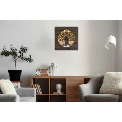 Li-Go 23537/DUB2 - LED-dimmbare Wanduhr LED/10W/5V 20000 mAh 42x42 cm Eiche/Olivenholz rund + Fernbedienung