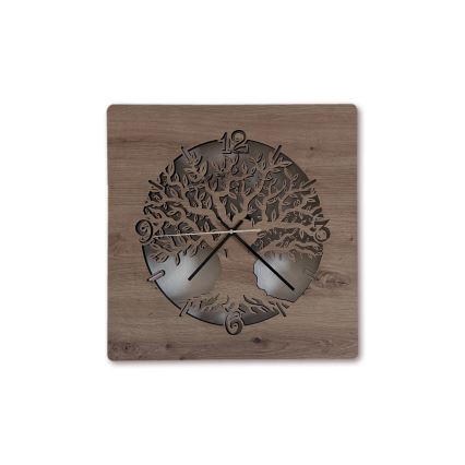 Li-Go 23537/DUB2 - LED-dimmbare Wanduhr LED/10W/5V 20000 mAh 42x42 cm Eiche/Olivenholz rund + Fernbedienung