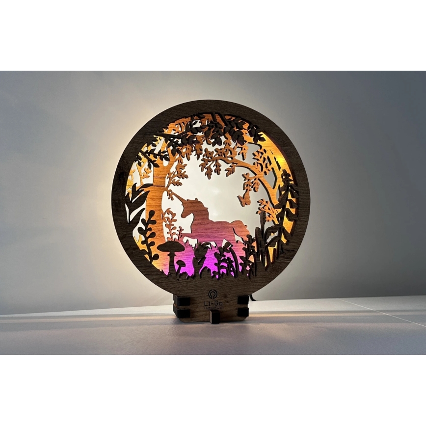 Li-Go 23568/DUB2 - Dimmbare LED-Tischdekoration LED/12W/230V 20x22 cm Eiche/Einhorn