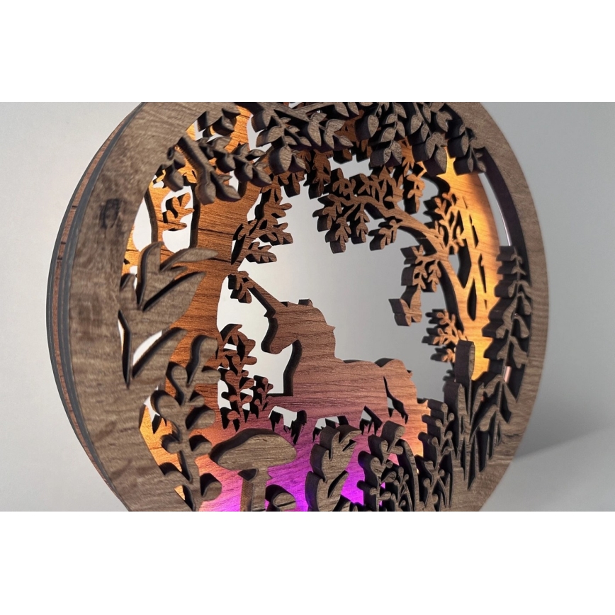 Li-Go 23568/DUB2 - Dimmbare LED-Tischdekoration LED/12W/230V 20x22 cm Eiche/Einhorn