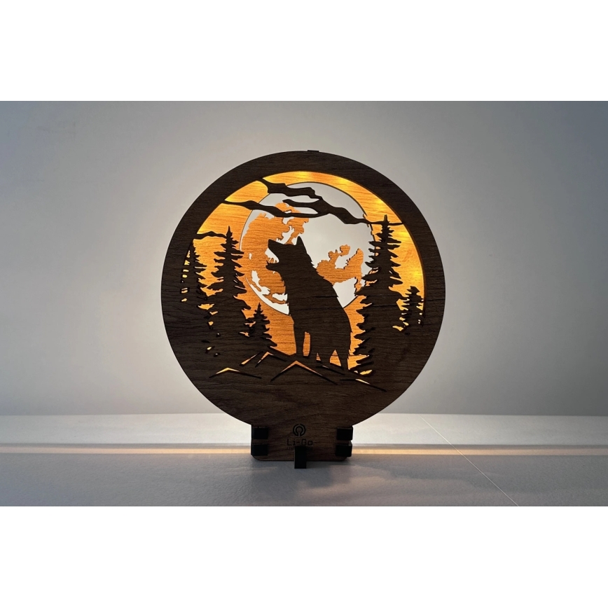 Li-Go 23574/DUB2 - dimmbare LED-Tischdekoration LED/12W/230V 20x22 cm Eiche/Wolf und Mond