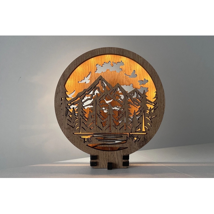 Li-Go 23583/DUB2 - Dimmbare LED-Tischdekoration LED/12W/230V 20x22 cm Eiche/Berge und Wald