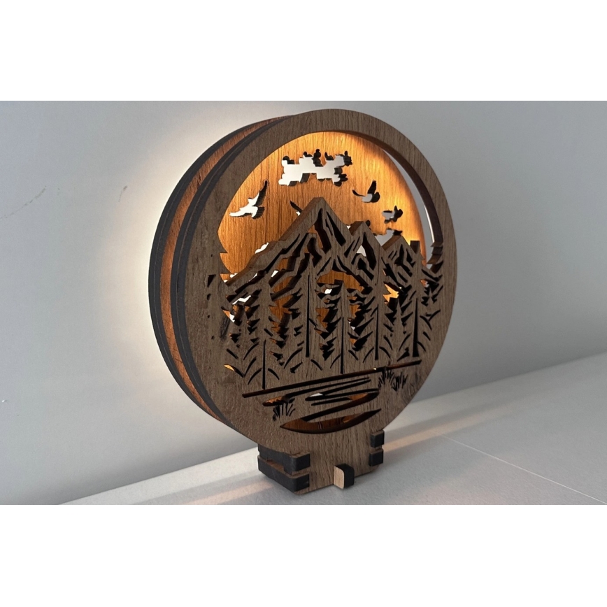 Li-Go 23583/DUB2 - Dimmbare LED-Tischdekoration LED/12W/230V 20x22 cm Eiche/Berge und Wald