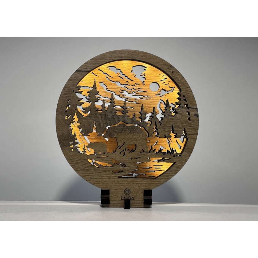 Li-Go 23595/DUB2 - dimmbare LED-Dekoleuchte LED/12W/230V 20x22 cm Eiche/Bären