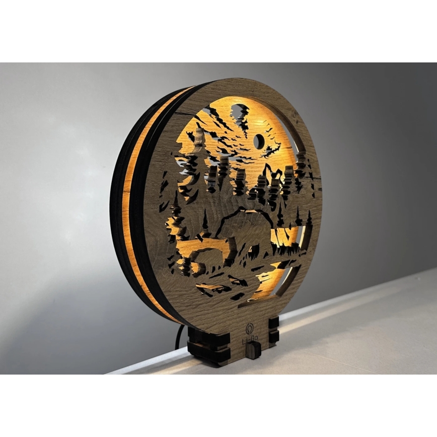 Li-Go 23595/DUB2 - dimmbare LED-Dekoleuchte LED/12W/230V 20x22 cm Eiche/Bären