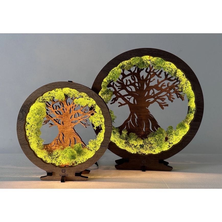Li-Go 23604/DUB2 - dimmbare LED Tischdekoration LED/12W/230V 20x22 cm Eiche/Moos und Baum