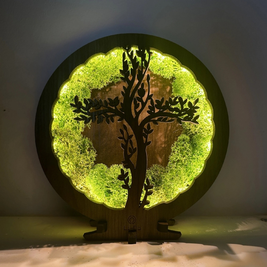 Li-Go 23622/DUB2 - Dimmbare LED-Tischdekoration LED/12W/230V 20x22 cm Eiche/Kreuz im Moos