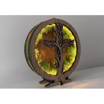 Li-Go 23622/DUB2 - Dimmbare LED-Tischdekoration LED/12W/230V 20x22 cm Eiche/Kreuz im Moos