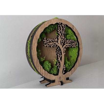 Li-Go 23622/DUB2 - Dimmbare LED-Tischdekoration LED/12W/230V 20x22 cm Eiche/Kreuz im Moos